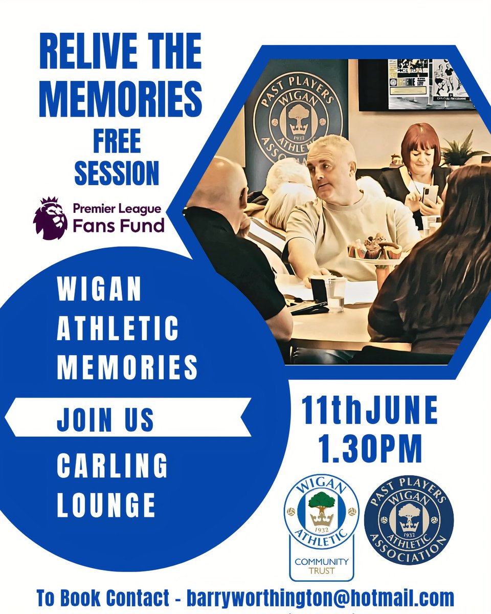 Wigan Athletic Past Players Association (@wafcpastplayers) on Twitter photo ๐ช๐ถ๐ด๐ฎ๐ป ๐๐๐ต๐น๐ฒ๐๐ถ๐ฐ ๐ ๐ฒ๐บ๐ผ๐ฟ๐ถ๐ฒ๐
๐ง๐ต๐ฒ ๐๐ฒ๐ฎ๐ด๐๐ฒ ๐๐ ๐๐ฎ๐๐
Come and relive the memories as the Latics finally became a member of the Football League
Wednesday 11th June 1-3pm
Carling Lounge
Brick Community Stadium
Free Session with refreshments
#wafc ๐ช๐ถ๐ด๐ฎ๐ป ๐๐๐ต๐น๐ฒ๐๐ถ๐ฐ ๐ ๐ฒ๐บ๐ผ๐ฟ๐ถ๐ฒ๐
๐ง๐ต๐ฒ ๐๐ฒ๐ฎ๐ด๐๐ฒ ๐๐ ๐๐ฎ๐๐
Come and relive the memories as the Latics finally became a member of the Football League
Wednesday 11th June 1-3pm
Carling Lounge
Brick Community Stadium
Free Session with refreshments
#wafc