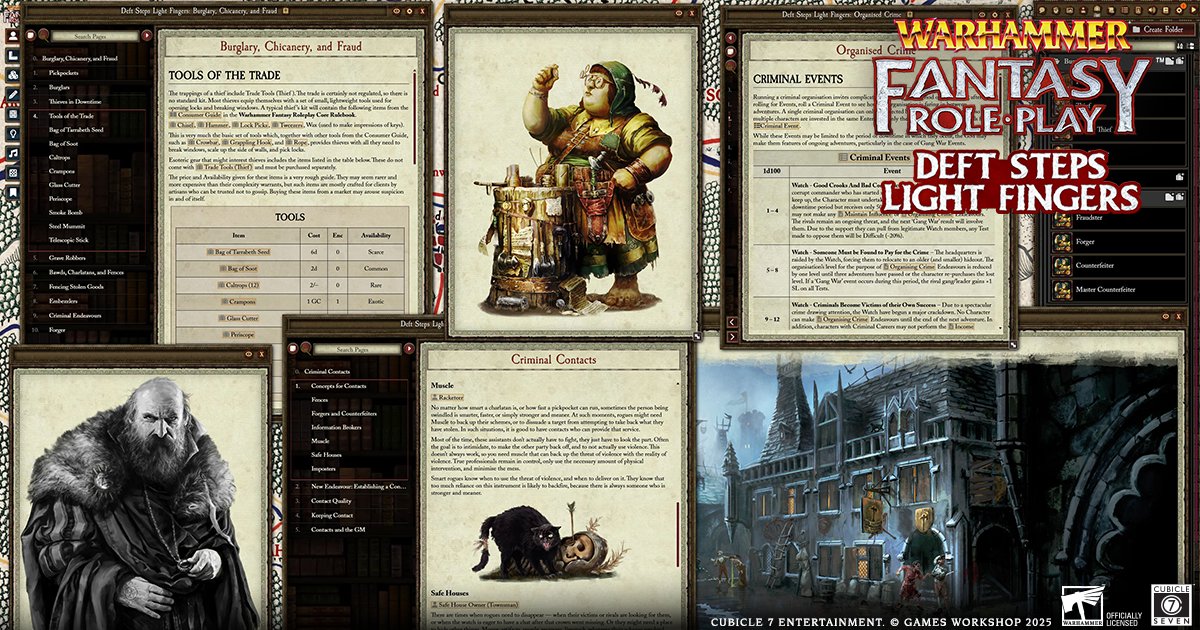 cubicle7's tweet photo. ⭐ Available now on FOUNDRY VTT! 
Warhammer Fantasy Roleplay: Deft Steps Light Fingers 

A supplement for playing Characters in the Rogue or Ranger class⭐

Find out more here: https://t.co/Fg7JAuSpdt

#FoundryVTT https://t.co/xFBFK9X7IT