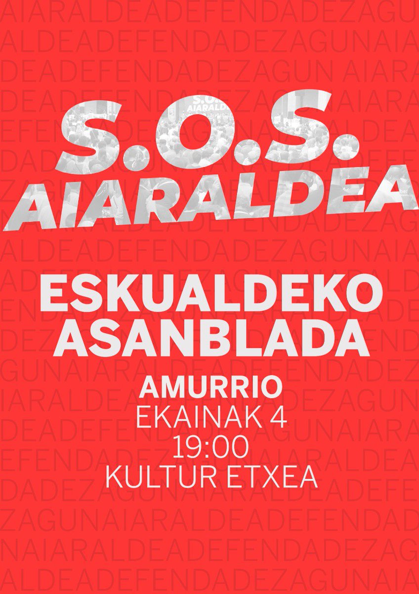 Aste biziak izan dira azken hauek. Emandako urratsak baloratu eta aurrera begira jartzeko unea da

🔊 ESKUALDEKO ASANBLADA 🔊

🗓️ Ekainak 4

🕗 19:00

📍 Amurrioko Kultur Etxean

Zabaldu deialdia eta animatu bertaratzera! Aiaraldea defendatzen jarrai dezagun!