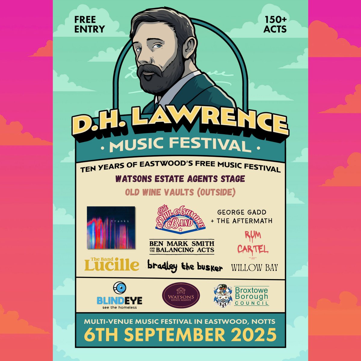 Really want to thank the organiser of the D.H Lawrence Music Festival  for putting us on again this year ... they must really love our tunes ...

Come for a huge day of music and support an incredible charity BlindEye
