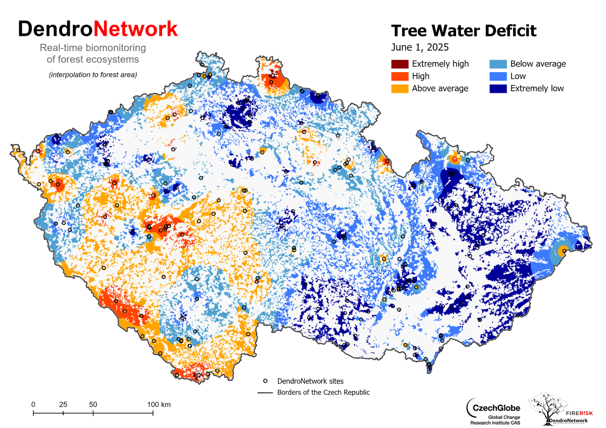 czechglobe_xylo's tweet photo. 💧Recent rainfall has significantly reduced tree water deficit—giving forests a much-needed break! 📉 In some regions, the water arrived just in time. Track the real-time response of forest ecosystems with #DendroNetwork👉 https://t.co/TRHdxW1Imn
#forests #biomonitoring #drought https://t.co/QKykW96cWH