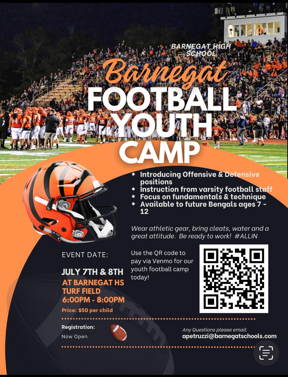 Barnegat Football (@coachcovine) on Twitter photo Calling all future bengals! Nothing better than improving your game this summer. Football is a special sport. Come out and get better with the Barnegat Football varsity coaching staff. #ALLIN
<a href="/JrBengalsYFC/">Barnegat Jr. Bengals</a> <a href="/bengalpride67/">John Germano</a> <a href="/ROBMSFootball/">Brackman Middle School Football</a> Calling all future bengals! Nothing better than improving your game this summer. Football is a special sport. Come out and get better with the Barnegat Football varsity coaching staff. #ALLIN
<a href="/JrBengalsYFC/">Barnegat Jr. Bengals</a> <a href="/bengalpride67/">John Germano</a> <a href="/ROBMSFootball/">Brackman Middle School Football</a>