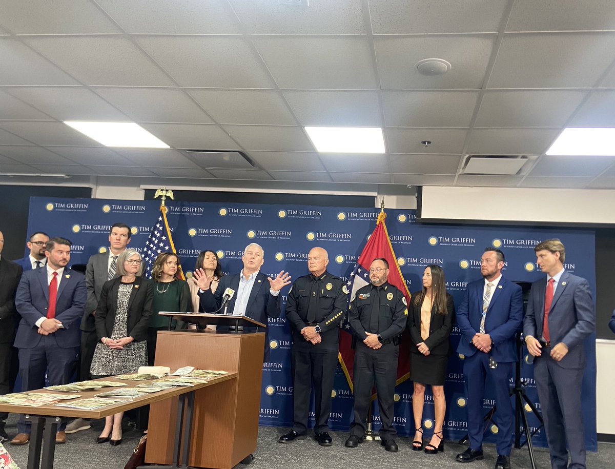 CarolineWDerby's tweet image. Attorney General Tim Griffin announcing 16 arrests linked to organized retail crime in Jonesboro, as well as the results of a raid at an Illicit Hot Springs Massage Parlor. More tonight on @KARK4News @FOX16News.