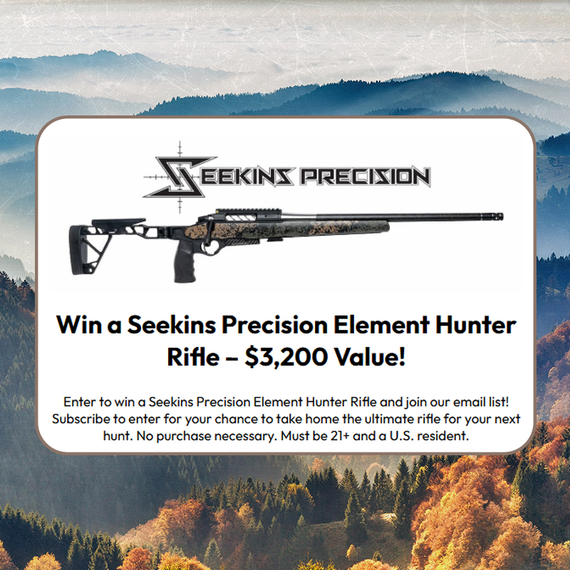 Win a Seekins Precision Element Hunter Rifle – $3,200 VALUE!
Enter for your chance to take home the ultimate rifle for your next hunt!
No purchase necessary
Must be 21+ and a U.S. resident
Head to: eurooptic.com/seekins-precis…