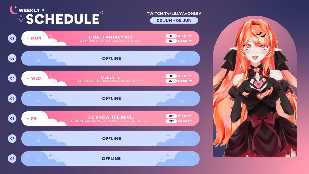 Woah a stream schedule havent seen one of those in ages 😹

Today we start the fundraising! I hope you’ll join us! IM SO EXCITED AHHHHH 💖✨🏳️‍🌈