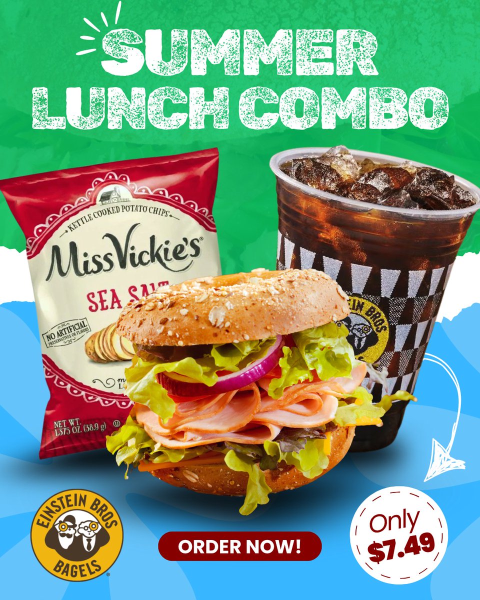 🥯☕ Summer just got better at Founders! Einstein Bros. Bagels—located on the lower level of Founders Memorial Library—is now open for summer hours! Stop by today for a $7.49 summer lunch combo! go.niu.edu/eat

📅 M-Th: 8 a.m. – 1:30 p.m.