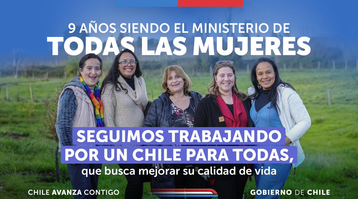 Ayer el <a href="/MinMujeryEG/">Ministerio de la Mujer y la Equidad de Género</a> cumplió 9 años trabajando por los derechos de las mujeres, promoviendo la igualdad, autonomía, no discriminación y una vida libre de violencia para aquellas que habitan nuestro país. Seguiremos trabajando por un #ChileParaTodas💜🇨🇱