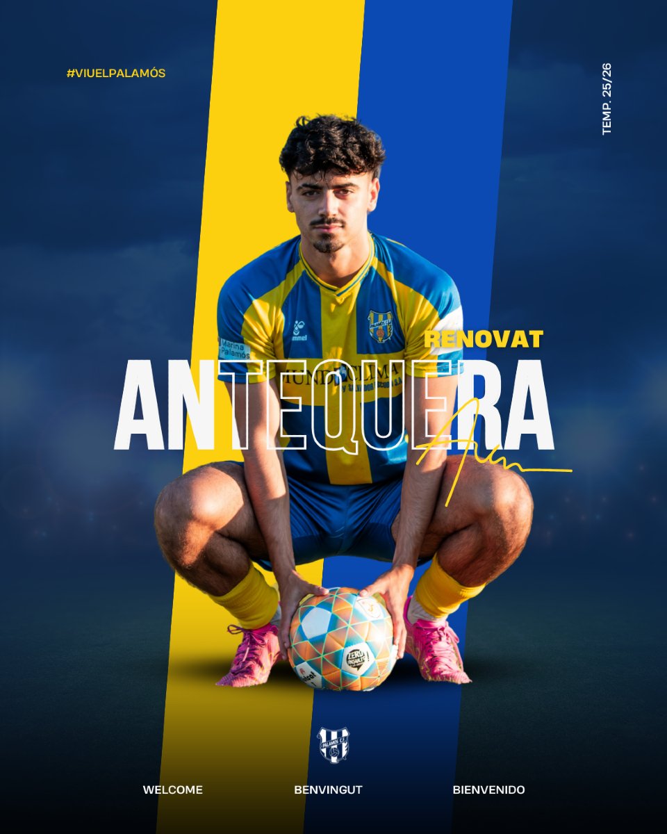 ANTEQUERA, 𝗥𝗘𝗡𝗢𝗩𝗔𝗧 ♻️

😍 El davanter, seguirà defensant els colors i l'escut del degà una temporada més. 

💪 Compromís, experiència, talent i molt goooool per la línia d'atac. 

👊💙𝗦𝗢𝗠-𝗛𝗜 𝗣𝗔𝗟𝗔𝗠Ó𝗦!
#SocDelPalamósCF 💙💛
#1cat1 #futbolcat #futcat
