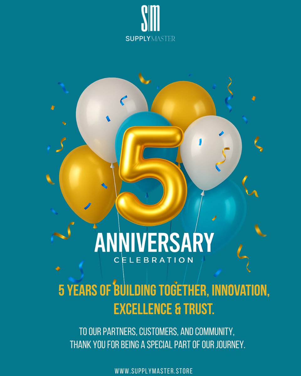 SupplyMaster_'s tweet photo. 🎉Celebrating 5 Years of Progress, Purpose, and Possibilities!!🎉

To every customer, partner, and team member, thank you for making this possible. Here’s to more growth, more impact, and more innovation ahead!💙

https://t.co/v3d2dQ13yt

#5thAnniversary #Growth #Ghana https://t.co/vgKRbHPVBw