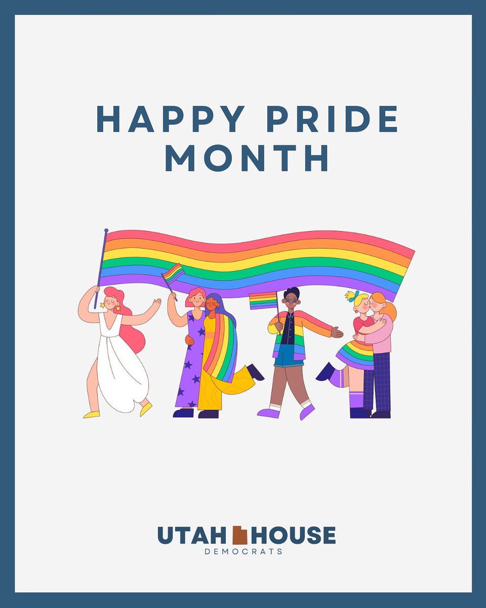 utahhousedems's tweet photo. Happy Pride Month! 🏳️‍🌈 We continue to celebrate the strength of our LGBTQ+ community. Because of your courage and resilience, Utah is a better and more inclusive state. https://t.co/GrjDZ5byPV