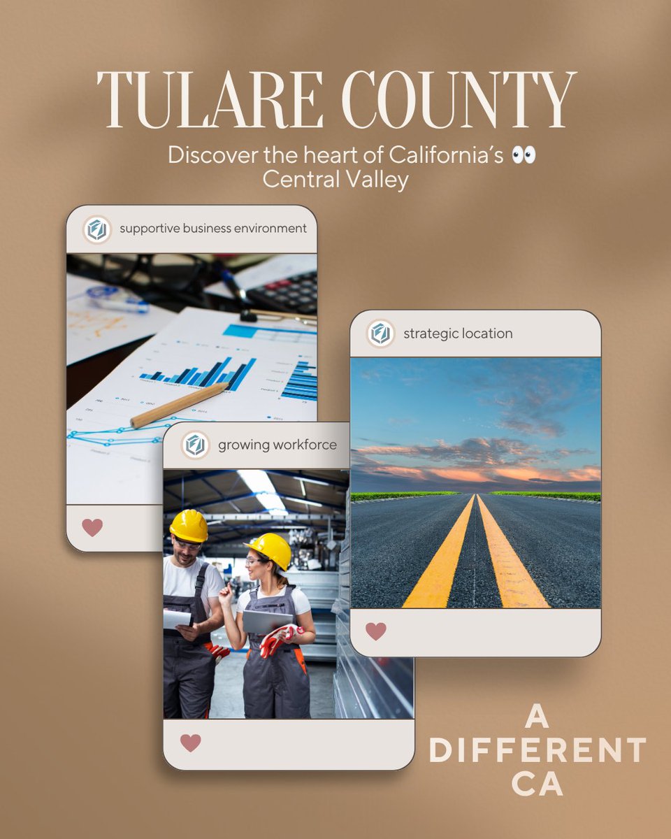 EDCTulareCounty's tweet photo. 📍Tulare County: A Different CA 👀
Located in the heart of California’s Central Valley, we offer:

📈 Supportive business environment
���️ Strategic location
👷‍♀️ A growing workforce
Opportunity thrives here. 🌟

🔗 https://t.co/GfUw7T912f
#TulareCounty #EconomicDevelopment https://t.co/lHUuJIiGMd