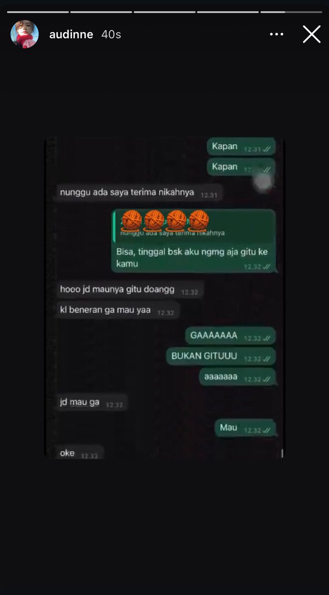 whoopziiy's tweet photo. ini chat2an aip sama si selingkuhannya 

Sakit bgt jadi audinna, sama Audinne gak mau bahas nikah2 sedangkan dia bisa2 nya baru kenal 4bln sama selingkuhannya dan udah bahas2 nikah🥲 https://t.co/pgwqvcwnW3