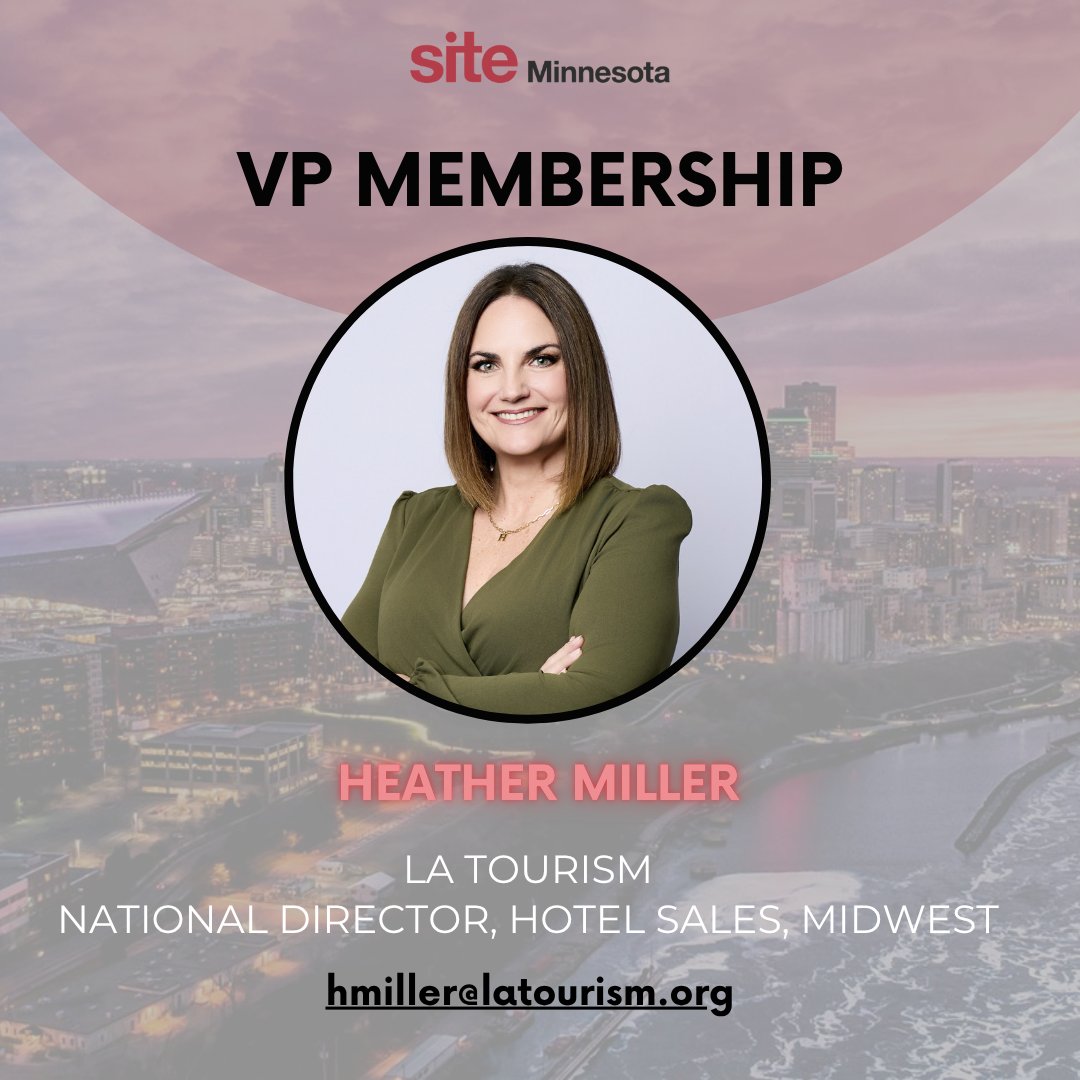 SiteMinnesota's tweet photo. Join us in congratulating Heather Miller with LA Tourism, as she takes on the VP Membership role. We're excited to see her lead and help grow our amazing chapter. 🙌🏼 

#sitemn #incentiveindustry #membership https://t.co/Whnv6XjqDU