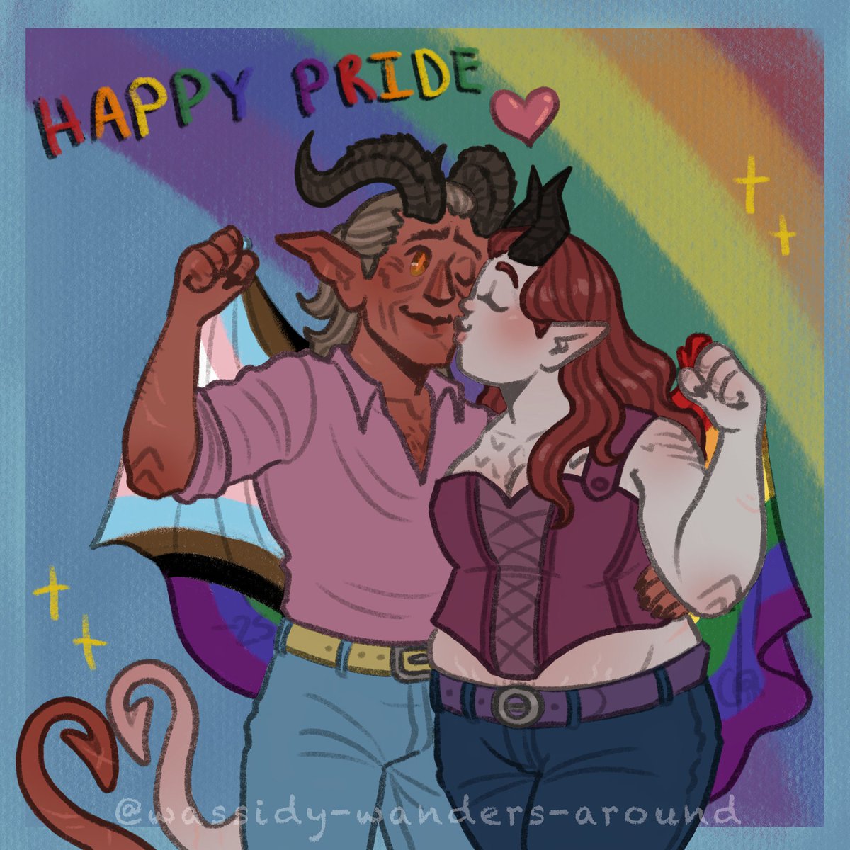 Happy pride month!! (⁠つ⁠≧⁠▽⁠≦⁠)⁠つ💕🏳️‍🌈✨
Hear me out, pan just makes sense to me. Zevlor would love everyone regardless of gender 🩷💛🩵 and Vera is bi 🩷💜💙

#happypride #happypridemonth🌈 #zevlor #vera #pansexual #bisexual #lgbtq #zevlorfanart  #wassidywanders