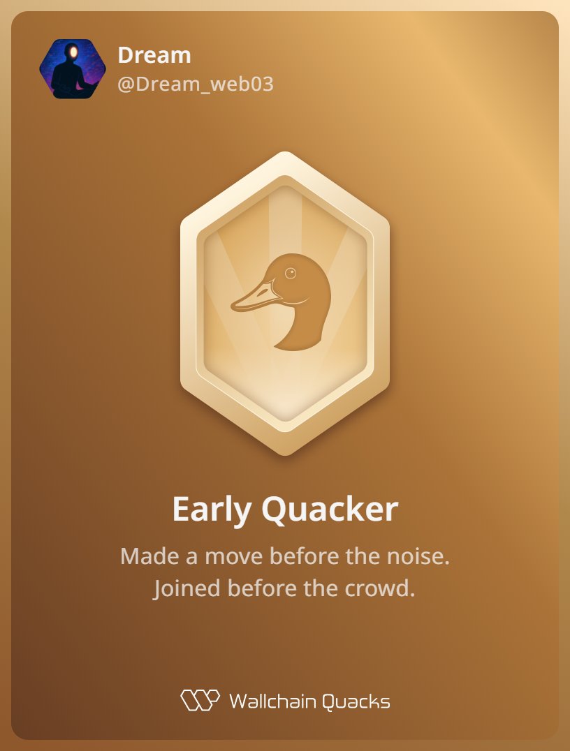 Dream (@dream_web03) on Twitter photo Just unlocked the Early Quacker on <a href="/wallchain_xyz/">Wallchain Quacks</a> 🏆
Not on board yet? Drop a comment for an invite 👇🦆 Just unlocked the Early Quacker on <a href="/wallchain_xyz/">Wallchain Quacks</a> 🏆
Not on board yet? Drop a comment for an invite 👇🦆