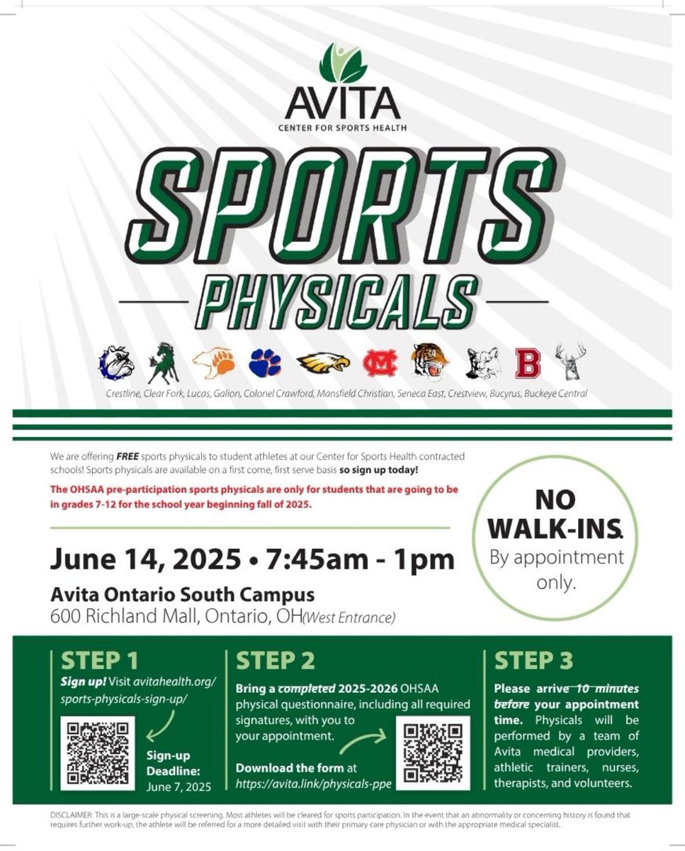 Free Physicals. All football players will need an active physical to practice starting on August 1, 2025.