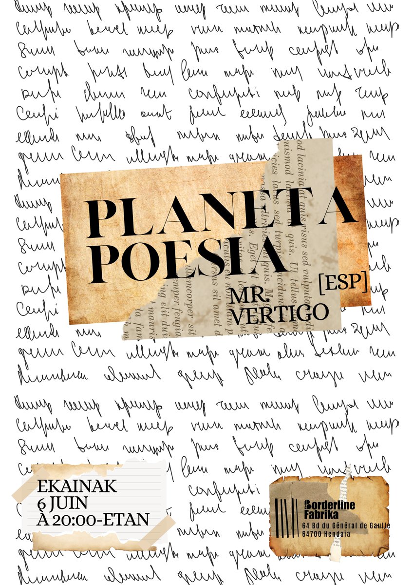 Asteburuan Mejillon tigreko lagunen bixita ukan ondoren, aste honetan ere poesia emanaldia izango dugu Borderlinen, Espainiatik datorren Mr Vertigoren eskutik. Etorri eta disfrutatu!