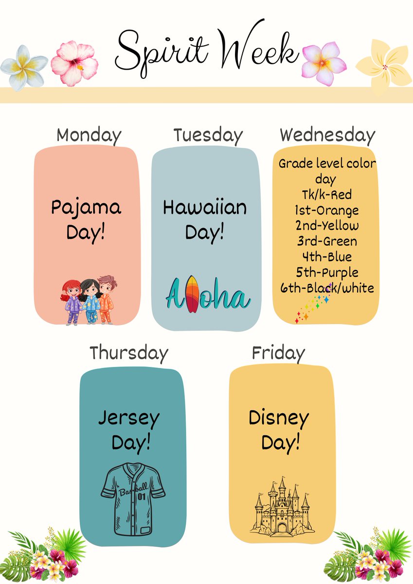 This Week is Tunnell School's End of the Year Spirit Week! Join in on the fun by dressing up each day!