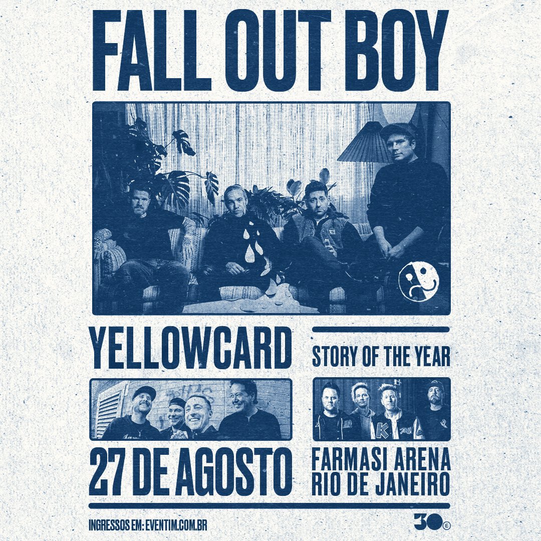 Fall Out Boy, Yellowcard e Story of the Year farão sideshow da I Wanna Be Tour no Rio de Janeiro. 

Dia 27 de agosto. 

🎟️ Ingressos pela Eventim nesta quarta-feira, (4).