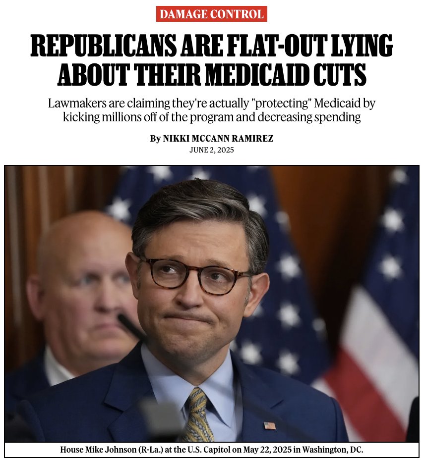 As Trump’s “big, beautiful bill” heads to the Senate, Republicans are trying their hardest to sell voters on the prospect of deep cuts to Medicaid and other social safety net programs. 

The process has involved bold-faced lying to constituents.

🔗 rollingstone.com/politics/polit…