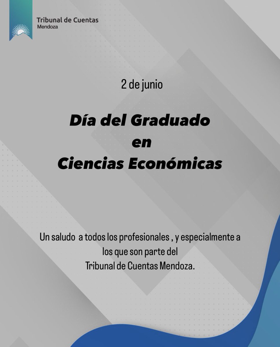 📊 En el #DíaDelGraduadoEnCienciasEconómicas saludamos y reconocemos a quienes con compromiso y profesionalismo trabajan por la transparencia, la eficiencia y la excelencia , especialmente a los que son parte del <a href="/HTC_Mendoza/">Tribunal de Cuentas Mendoza</a> .

¡Feliz día! 👏

#TribunalDeCuentas #2DeJunio