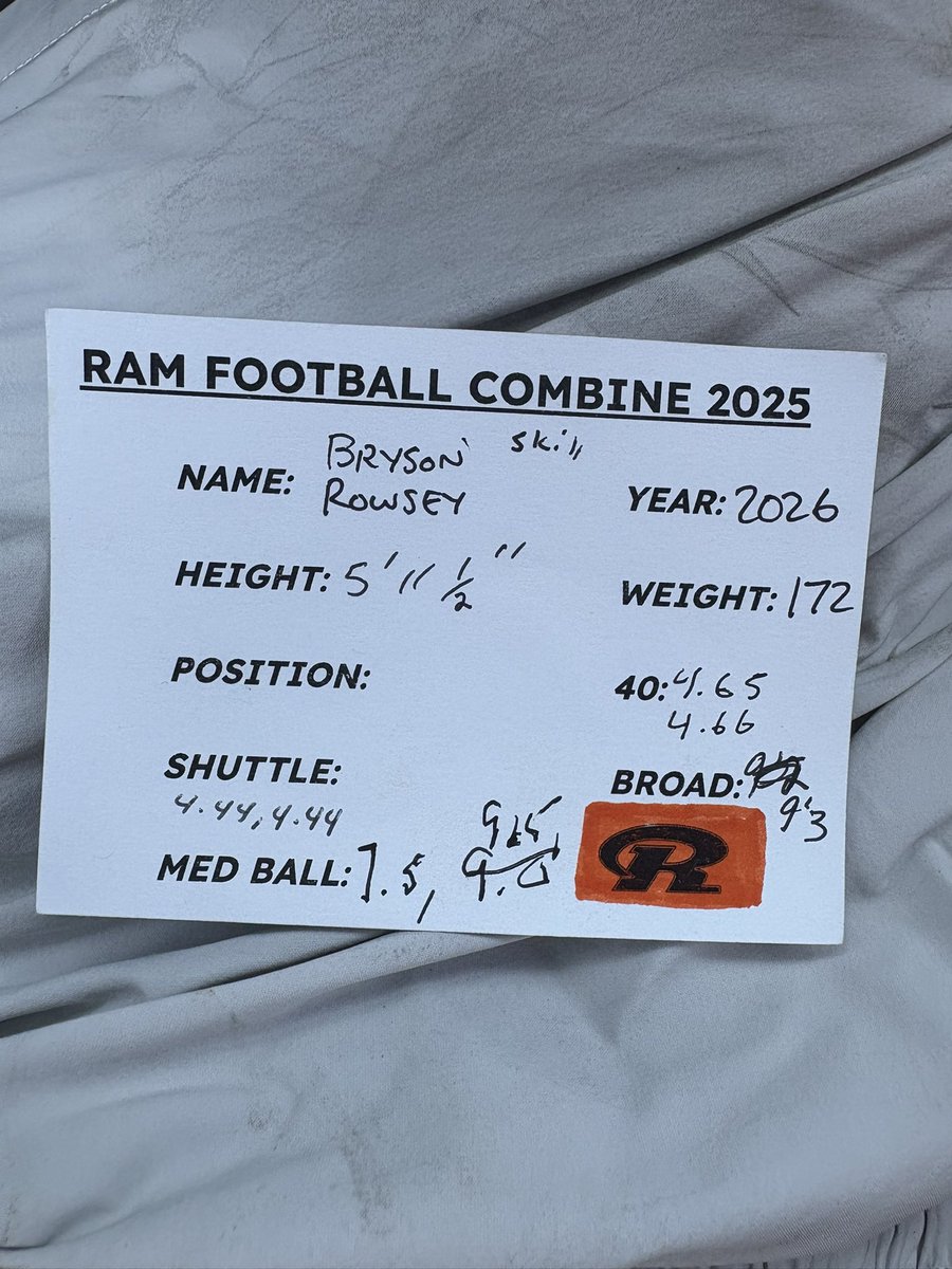 Bryson Rowsey ‘26 WR (@bryson1rowsey) on Twitter photo Raceland Combine numbers 🔥🔥 4.6 40 & Shuttle down to a 4.31 already <a href="/ramnation45/">Michael Salmons</a> <a href="/racelandramsfb/">Raceland Rams Football</a> <a href="/RRambler6316/">Raceland Rams Recruiting</a> Raceland Combine numbers 🔥🔥 4.6 40 & Shuttle down to a 4.31 already <a href="/ramnation45/">Michael Salmons</a> <a href="/racelandramsfb/">Raceland Rams Football</a> <a href="/RRambler6316/">Raceland Rams Recruiting</a>