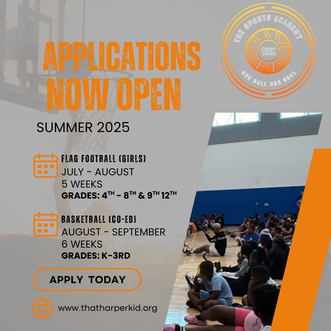 THK Sports Academy Application Process Is Now Live! Register Your Child Today! All Programming is Free! Visit thatharperkid.org to apply