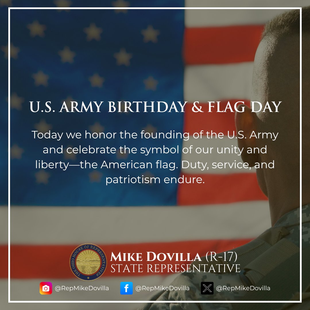 RepMikeDovilla's tweet image. Today we honor the U.S. Army’s founding and celebrate our flag—symbols of liberty and service to our nation.
#ArmyBirthday #FlagDay