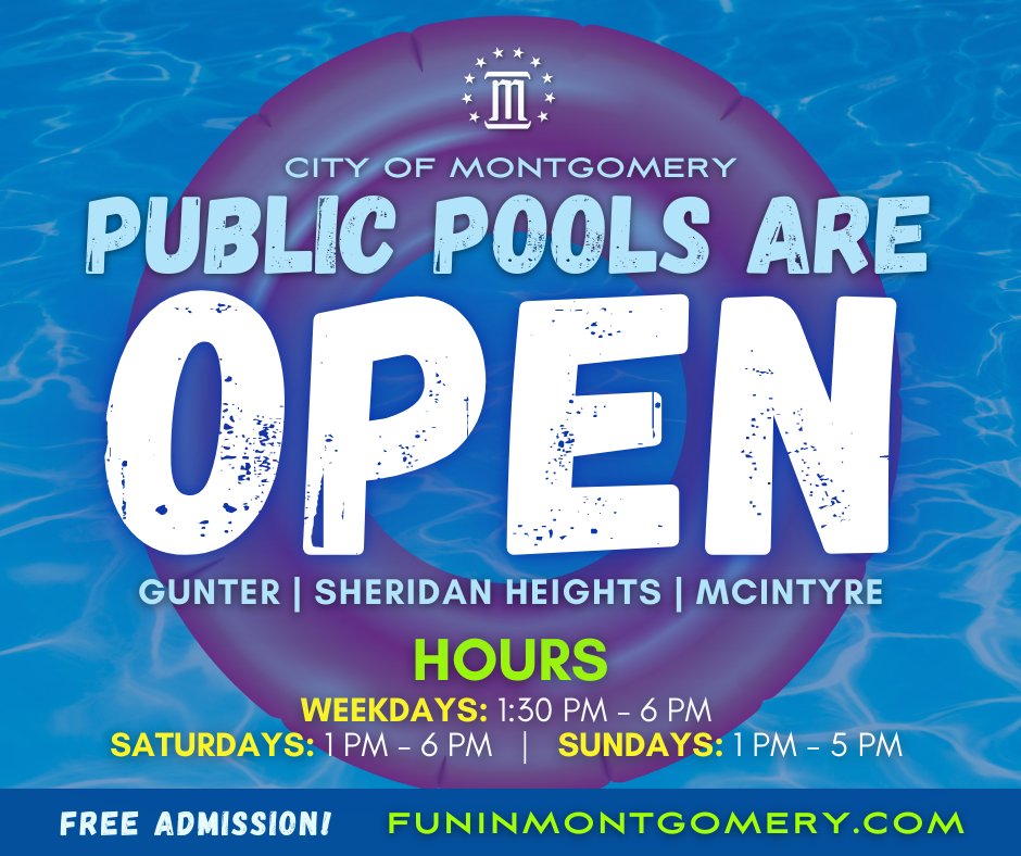 montgcitypandr's tweet image. Don't forget that the public pools are now open to the public! Lifeguards will be on site to keep everyone safe. You'll need to bring your own towels, sunscreen and proper swim attire. Have a happy summer!

#mymgm #funinmgm #SummerPoolFun