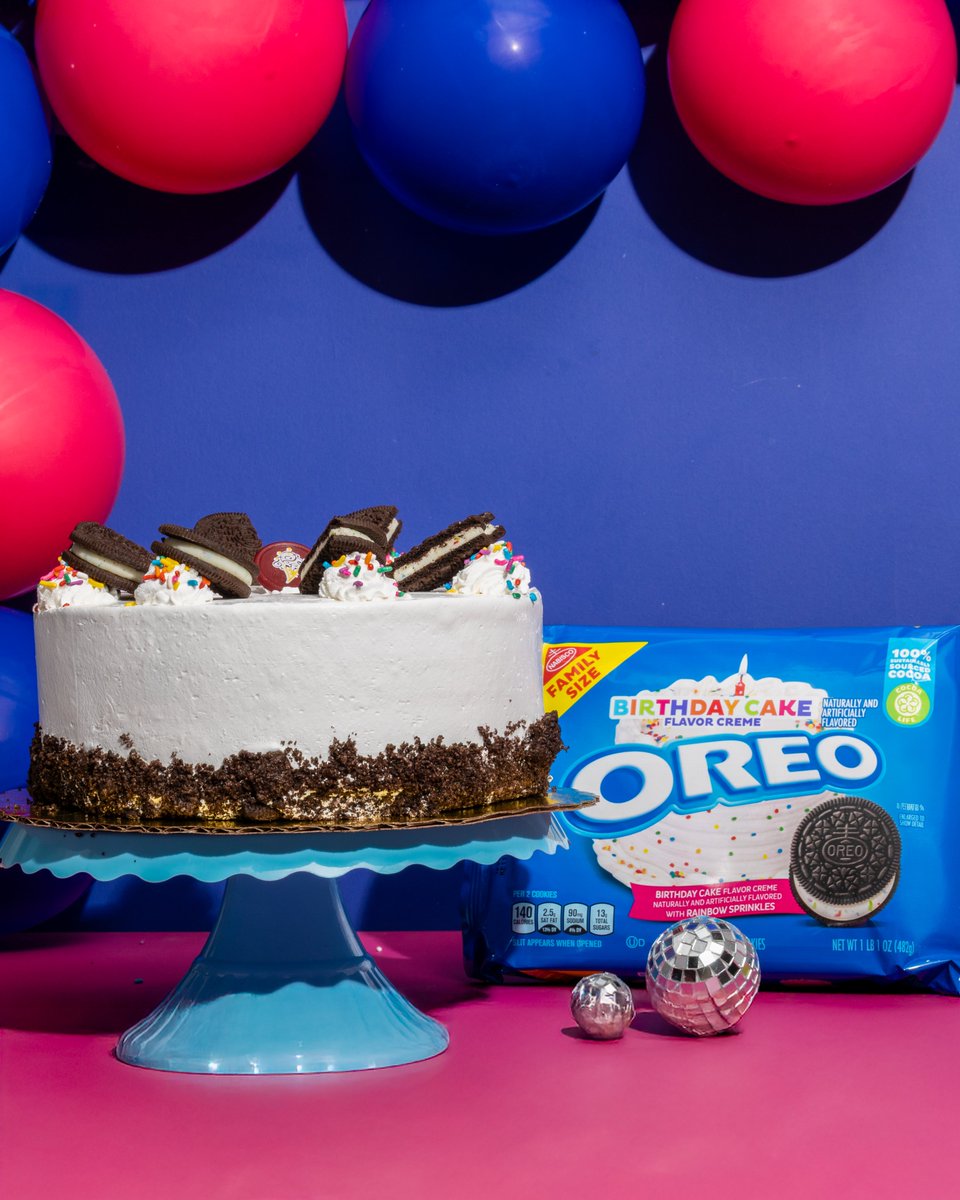 CAKE it easy! Our Birthday Cake OREO® Party Cake features Layers of Red Velvet Cake, Birthday Cake OREO® Cookie Ice Cream, Birthday Cake OREO® Cookies &amp; Rainbow Sprinkles🎂🍪🌈🍦

OREO and the OREO Wafer Design are trademarks of Mondelēz International group, used with permission.
