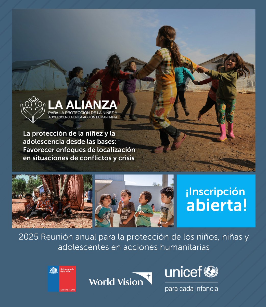 Te invitamos a ser parte de este espacio de intercambio y aprendizaje, para que puedas conocer los avances y desafíos del trabajo colaborativo por la protección de la infancia en Chile.

📅 3 al 5 de junio de 2025
📍  vía Zoom
Inscripciones abiertas: alliancecpha.org/es/reunion-anu…