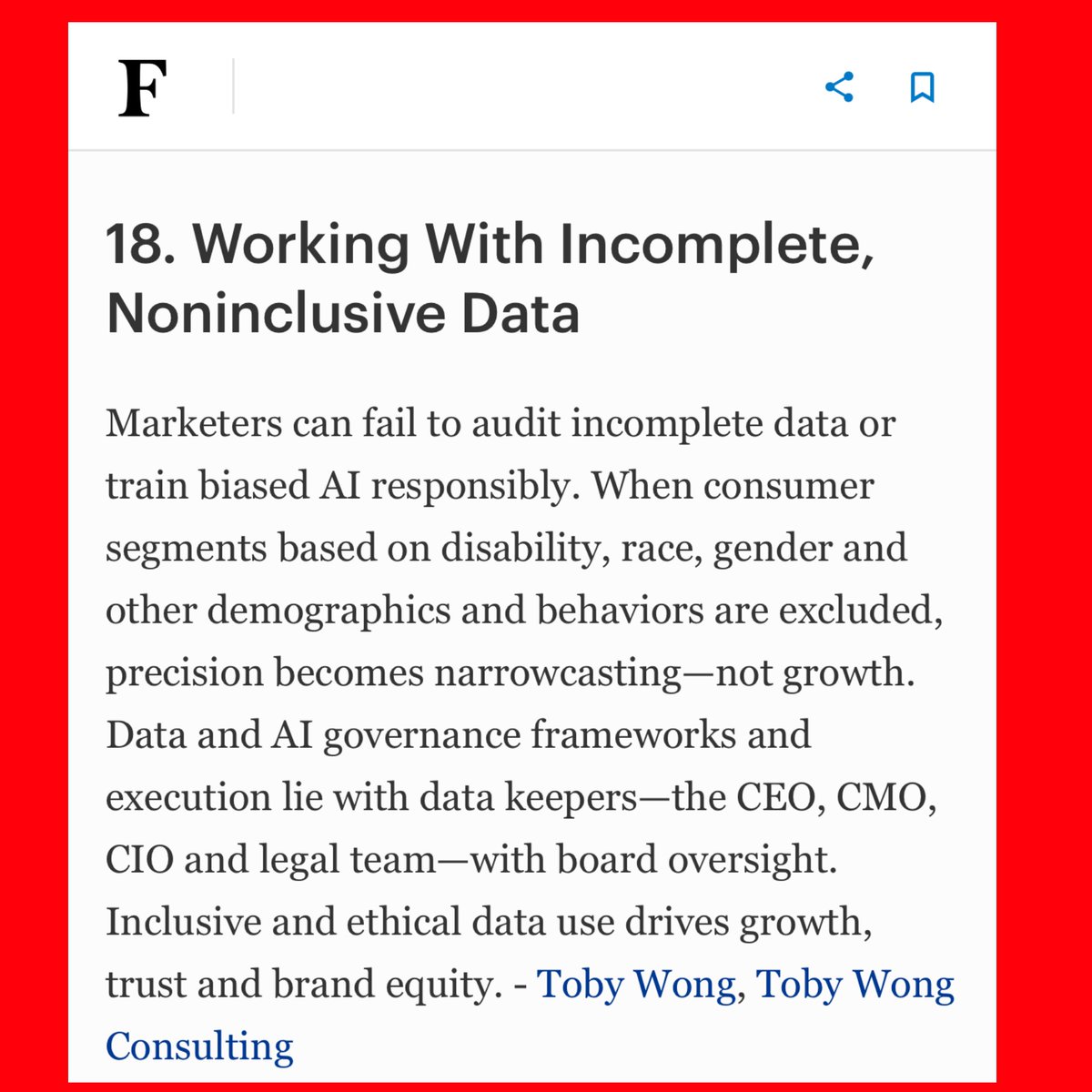 <a href="/Forbes/">Forbes</a>: Personalization Mistakes.

Check-out <a href="/ForbesCommCncl/">Forbes Communications Council</a> Expert Panel to avoid mistakes that brands can make when using data for personalization in marketing campaigns: bit.ly/3H9KrUR

#Personalizaation #ResponsibleAI #DiverseDataForGrowth #Forbes
