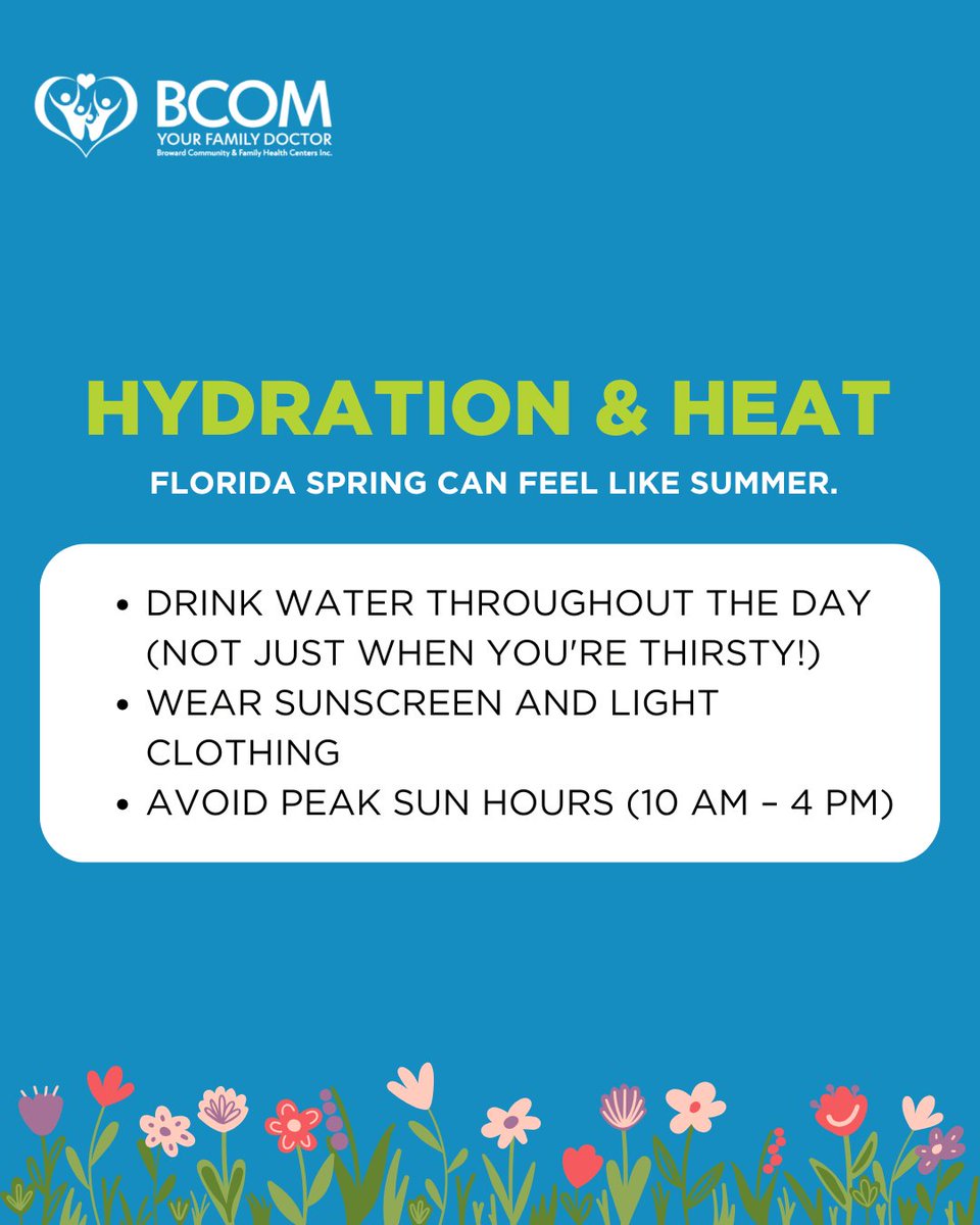 bcomhealth's tweet image. Stay ahead of seasonal sniffles and heat-related issues with a few simple steps.

BCOM Health is here to keep Broward County feeling its best this spring and beyond.

Book your checkup today: bit.ly/44dhKN9  

#BCOMHealth #SpringWellness #FloridaHealthTips #AllergySeason