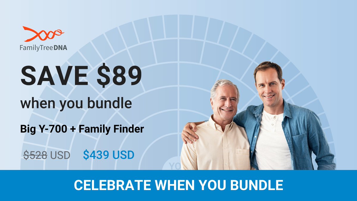 👨‍👦 Celebrate the men who connect generations

🧬 Big Y-700: $50 off
🧬 Family Finder: $30 off
🧬 Bundles: Up to $89 off
🧬 Y-DNA Upgrades up to $50 off
🧬 Autosomal Unlock: Just $10

Sale ends June 16 🛍️
Shop now: tinyurl.com/2syvypj4