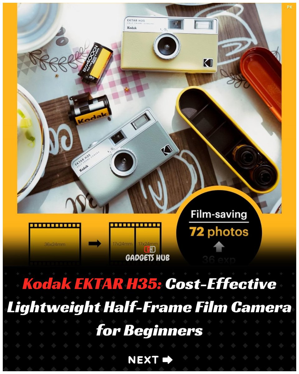 GadgetsHub10's tweet image. Discover the joy of film photography with the Kodak EKTAR H35! This cost-effective, lightweight half-frame camera is perfect for beginners looking to explore their creative side.  #KodakEKTAR #FilmPhotography #BeginnerCamera #CaptureMoments #PhotographyLovers