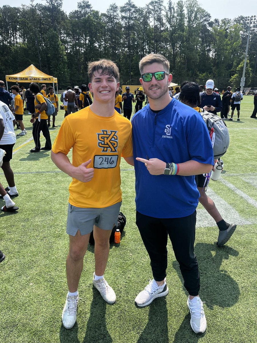 Had a great camp day today at KSU Mega camp and a great convo with <a href="/CoachZachBrooks/">Zach Brooks</a> can’t wait to be at their camp on June 7th! <a href="/Shorter_FB/">Shorter Hawks Football</a> <a href="/coachmorrison58/">Zach Morrison</a> <a href="/WHSWildcatFB/">Woodland Wildcats Football</a> <a href="/coach_andyscott/">Andy Scott</a> <a href="/CoachNava7/">Santi Nava</a>  <a href="/RecruitGeorgia/">Recruit Georgia</a> <a href="/NwGaFootball/">NwGa Football</a>