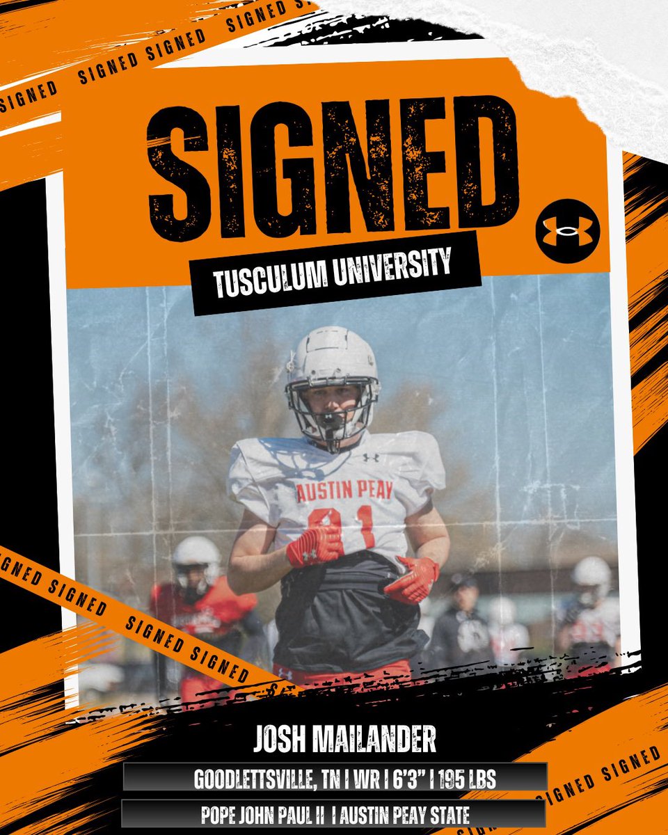 Tusculum Football (@tusculumfb) on Twitter photo SIGNED! 🖊️
Pioneer Nation, welcome our newest member of the Pioneer Family <a href="/JoshMailander/">Josh Mailander</a> 🟠⚫️
#PioneerUp #TusculumFootball SIGNED! 🖊️
Pioneer Nation, welcome our newest member of the Pioneer Family <a href="/JoshMailander/">Josh Mailander</a> 🟠⚫️
#PioneerUp #TusculumFootball