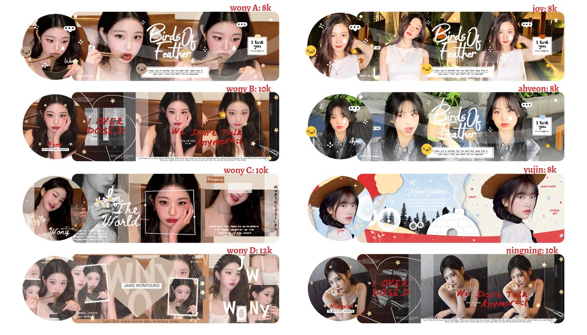 babydolhl's tweet image. hay aku ada layout ready stock wonyoung, joy, ahyeon, yujin, dan ningning. sudah free retext, payment via qris 🥂