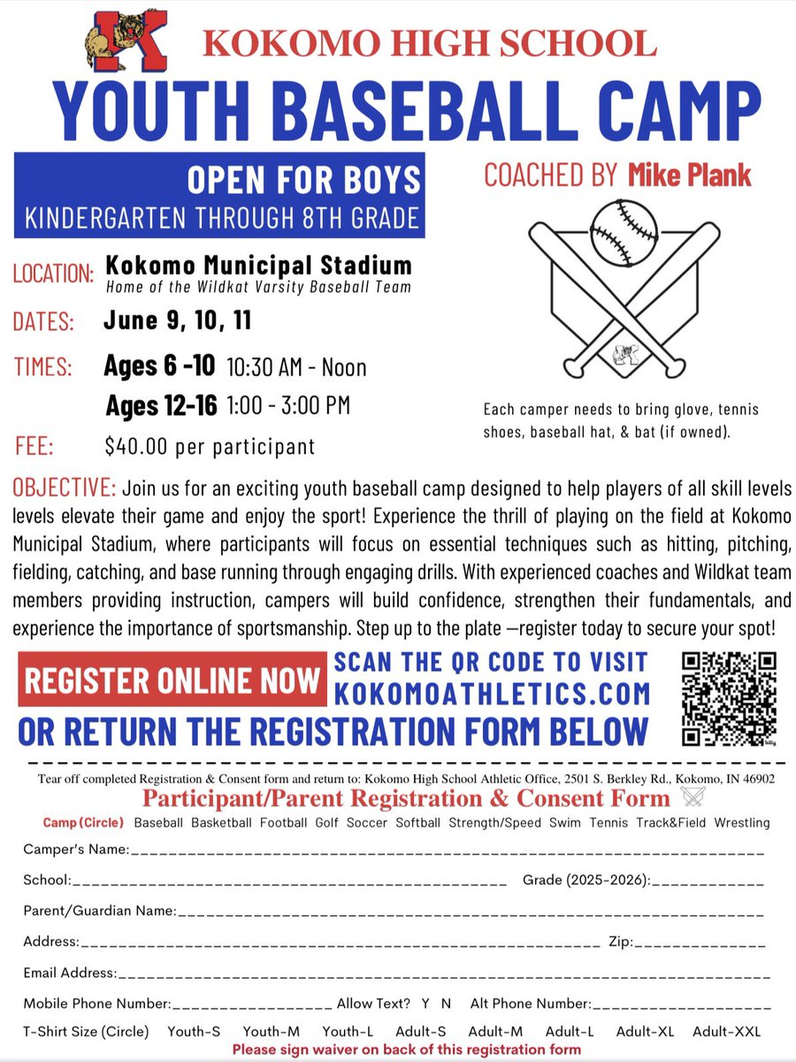Summer camp reminder!  Come an enjoy a fun summer camp with help from the following:

Head Coach Plank 
Assistant Coach Shanks

Isaac Flamino
- 2025 All-Star ⭐️ 
- All Conference 
- District Player of the Year

Brody Bagwell

Jonathan Frye
- All Conference

@ Municipal Stadium