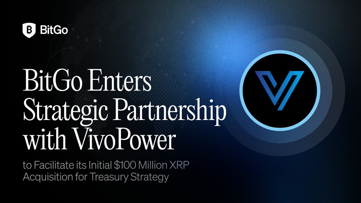 BitGo is partnering with <a href="/Vivo_Power/">VivoPower</a> to support their $100M XRP treasury strategy as their exclusive OTC trading desk and custodian.

This partnership brings together secure custody, deep liquidity, and 24/7 execution. Another step forward in the institutional adoption of digital