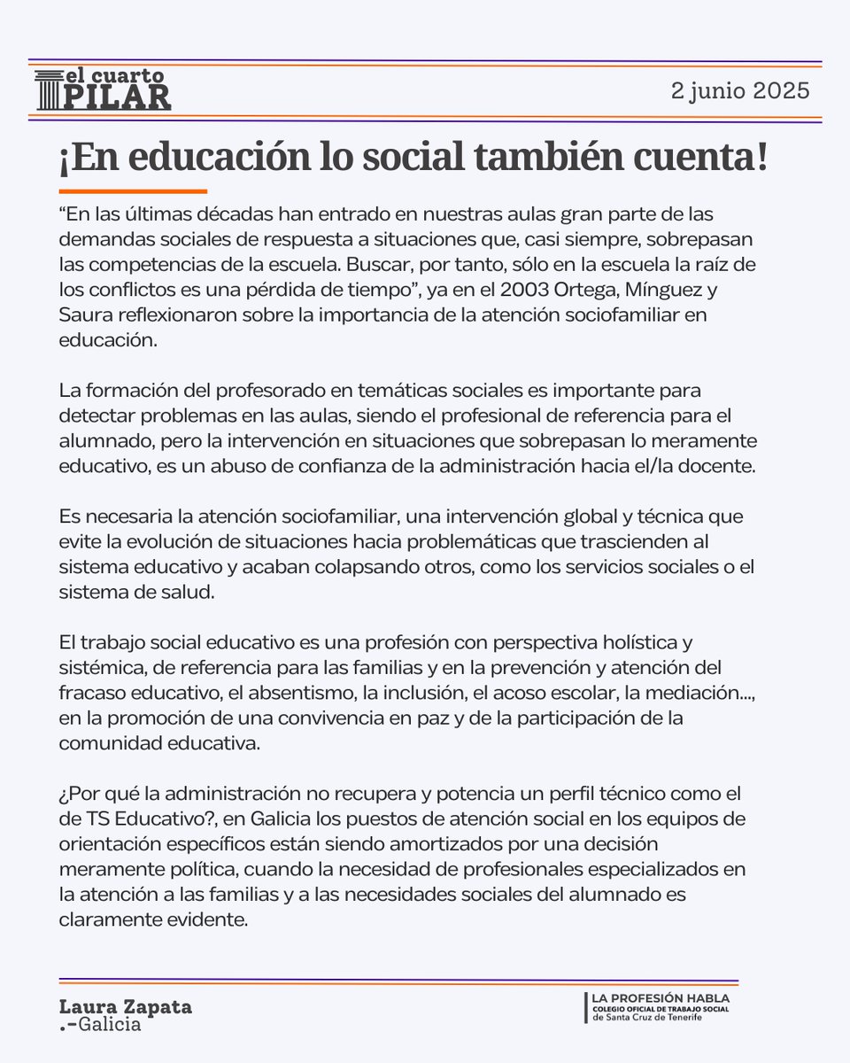✍️"¡En Educación lo social también cuenta!"

ℹ️ colegiotstenerife.org/noticia/el-cua…

.- Por Laura Zapata
🏛️ | 𝐄𝐋 𝐂𝐔𝐀𝐑𝐓𝐎 𝐏𝐈𝐋𝐀𝐑