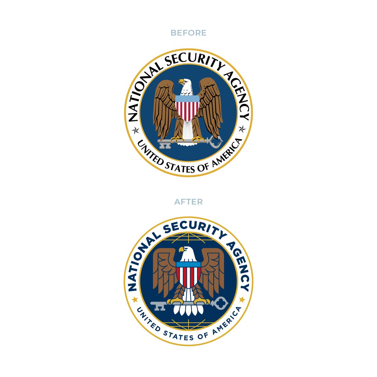Government agencies often have forgettable identities. So I decided to redesign the <a href="/NSAGov/">NSA/CSS</a>  National Security Agency logo, focusing on clarity and versatility to create a brand mark that stands out and works well across any context of use. Explore more at