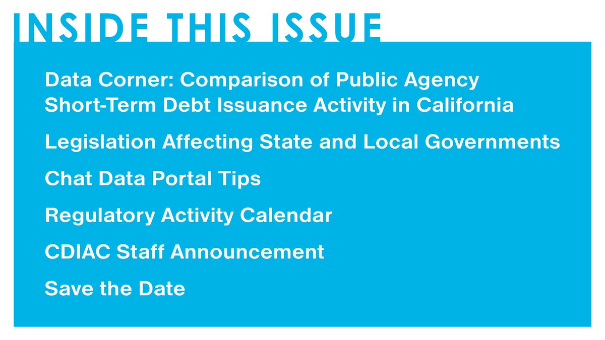 cdiac_sto's tweet image. The May 2025 issue of Debt Line is now available. This issue's Data Corner summarizes short-term debt issuance activity from January 1, 2017, through December 31, 2024. To continue reading, please visit our website: treasurer.ca.gov/cdiac/debtpubs… #muniland #publicfinance #CDIACsto