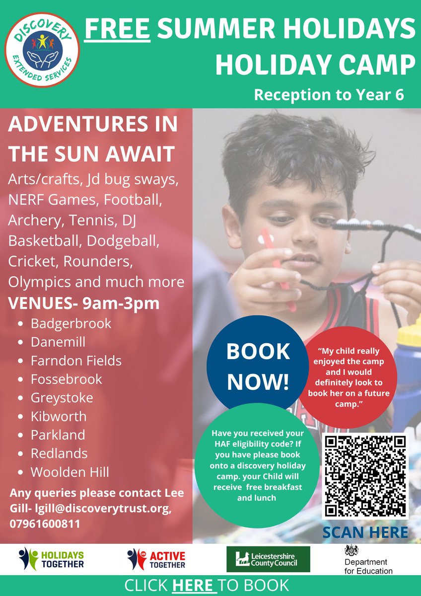 Parkland Primary (@parklandsch) on Twitter photo Please find attached the posters for the Summer Holiday Camp. If your child is entitled to HAF vouchers, these will be sent automatically.
<a href="/Discoverytrust/">Discovery Trust</a> <a href="/DiscoveryHols/">Discovery Holiday Camps</a> Please find attached the posters for the Summer Holiday Camp. If your child is entitled to HAF vouchers, these will be sent automatically.
<a href="/Discoverytrust/">Discovery Trust</a> <a href="/DiscoveryHols/">Discovery Holiday Camps</a>