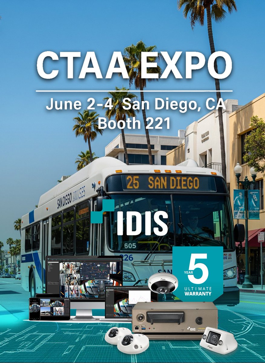 IDIS Americas (@idis_americas) on Twitter photo <a href="/idis_americas/">IDIS Americas</a> is rolling into San Diego for the 2025 CTAA Expo!
June 2–4
Booth 221 | San Diego, CA
Stop by the IDIS booth to explore how our I-Mobile surveillance solutions are redefining transit security. <a href="/idis_americas/">IDIS Americas</a> is rolling into San Diego for the 2025 CTAA Expo!
June 2–4
Booth 221 | San Diego, CA
Stop by the IDIS booth to explore how our I-Mobile surveillance solutions are redefining transit security.