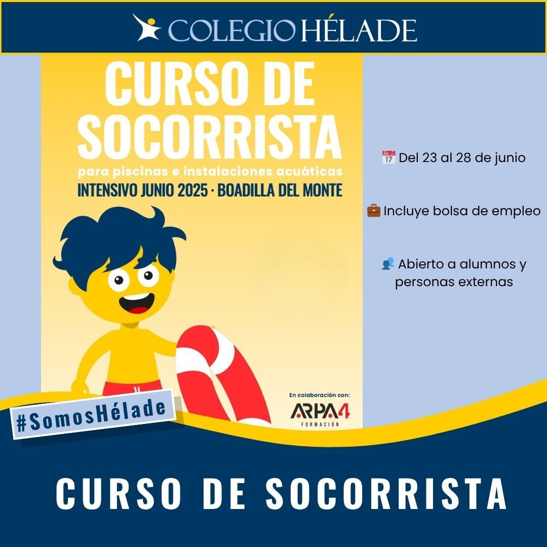 🏊‍♂️ ¡Abierto el plazo de inscripción para el Curso de Socorrista en el Colegio Hélade!

📅 Del 23 al 28 de junio
💼 Incluye bolsa de empleo
💶 Solo 280 €
👥 Abierto a alumnos y personas externas

ℹ️ Más info e inscripción en: colegiohelade.es/verano-2025
#SomosHélade