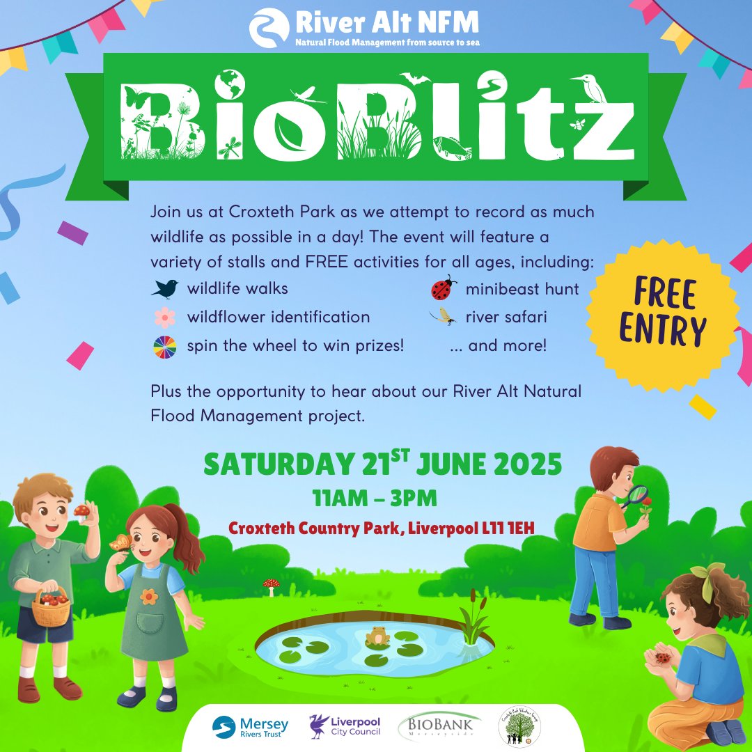 Mersey Rivers Trust (@merseyrivers) on Twitter photo 📢 Join us at <a href="/CroxtethHall/">Croxteth Hall & Country Park</a> on Sat 21st June for a free, fun, family-friendly Bioblitz!
🦋 We need your help to record as much wildlife as possible from around the park
🎉 There's activities for all ages, including a free spin of the wheel to win prizes!
Hope to see you there! 😀 📢 Join us at <a href="/CroxtethHall/">Croxteth Hall & Country Park</a> on Sat 21st June for a free, fun, family-friendly Bioblitz!
🦋 We need your help to record as much wildlife as possible from around the park
🎉 There's activities for all ages, including a free spin of the wheel to win prizes!
Hope to see you there! 😀