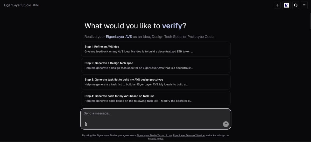 I had the privilege to beta test the no code AVS builder. 

If you are thinking about building an AVS you have to go use it now that it's live at studio.eigenlayer.xyz

Shoutout to <a href="/weswfloyd/">Wes Floyd</a> for building this incredible tool