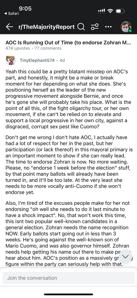 NathanJRobinson's tweet photo. good reddit comment about the Mamdani non-endorsement https://t.co/iHfSQ0653p