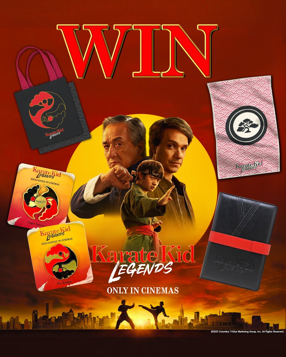 To celebrate the release of Karate Kid: Legends, WIN* an epic merch bundle! 🥋🔥

1 grand prize winner: signed poster + bundle &amp; 5 runners-up: bundle each! 🏆

To enter, just repost &amp; tag your crane kick champ!

*UK &amp; Ireland residents only.
*T&amp;Cs apply 📲 bit.ly/3FvtXG4